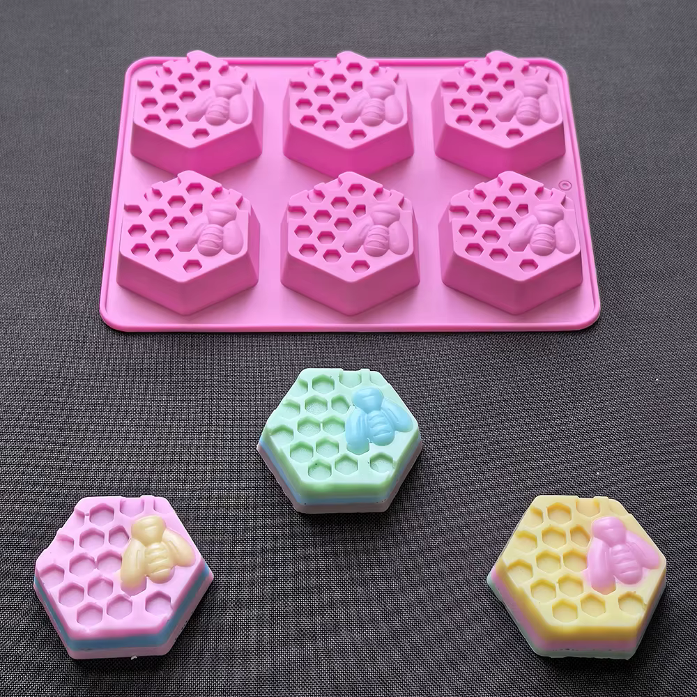 Moule à savon en gel de silice en nid d'abeille, moule en gel de silice d'abeille hexagonale à 6 cavités, adapté au moule de parfum fondu de cire en bâton de lotion de savon