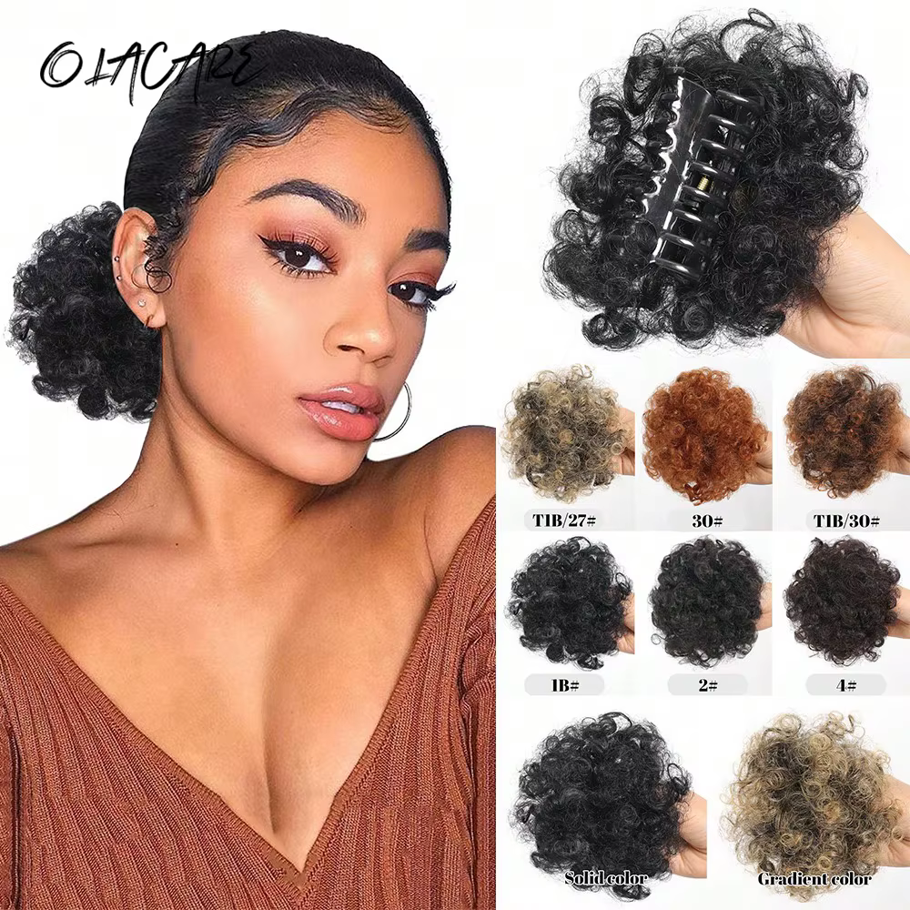 OLACARE synthétique Afro bouffée cheveux chignon bouclés queue de cheval Extensions à clipser postiches pour les femmes utilisation quotidienne de fête Afro bouffée cheveux