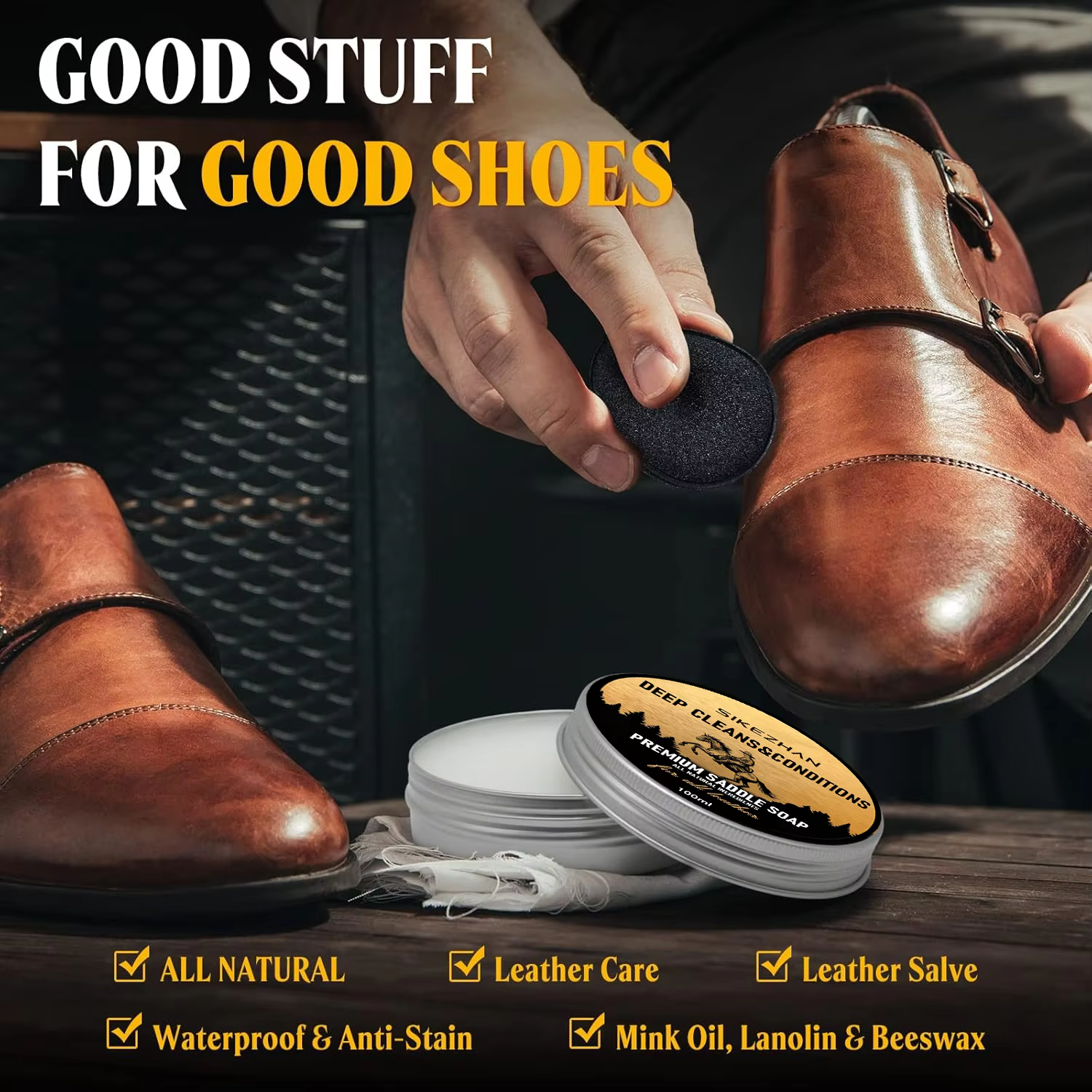 Savon de selle nettoyant pour chaussures en cuir – Savon de soin pour chaussures de qualité supérieure pour nettoyer en profondeur, état, restaurer et protéger les chaussures et les bottes en cuir