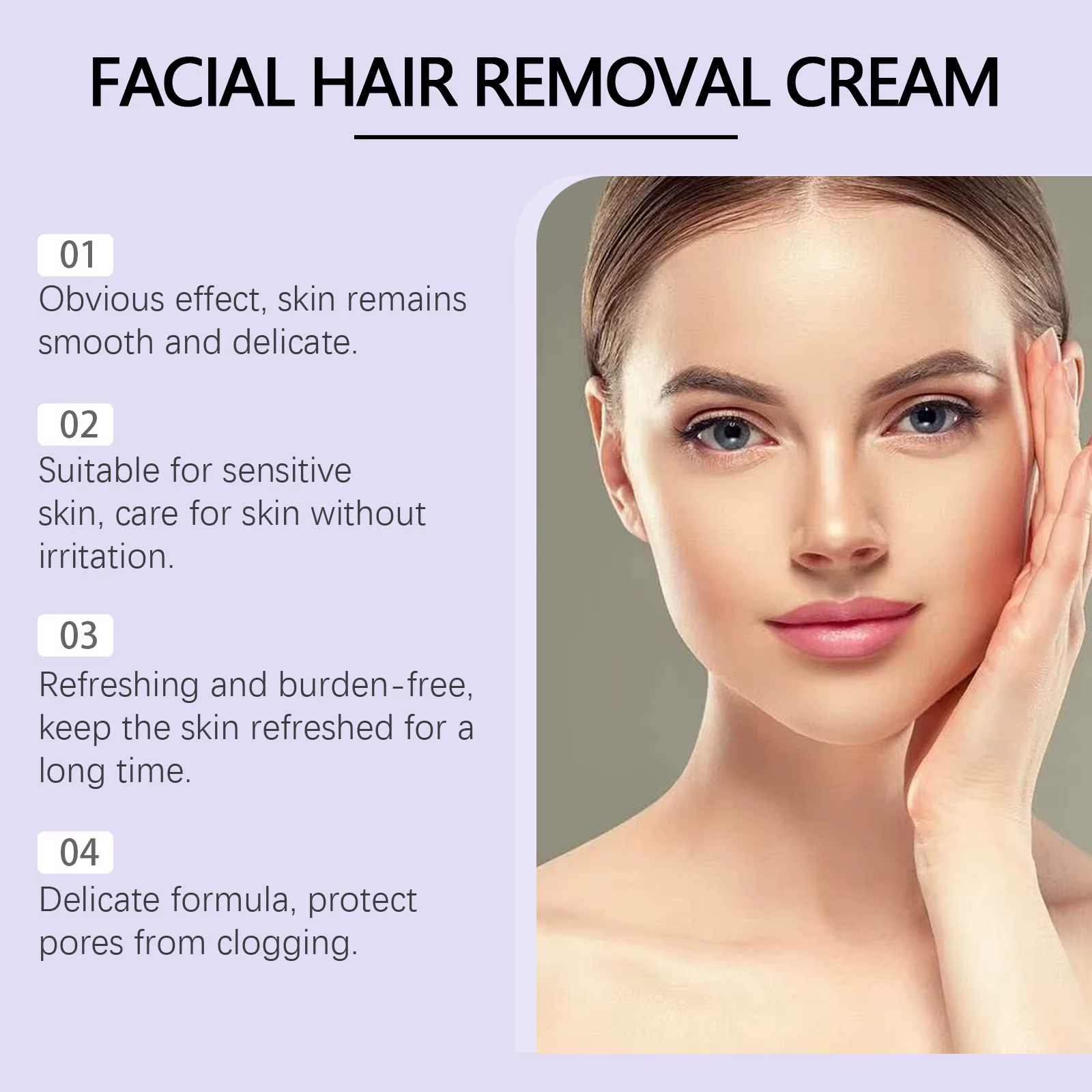 Crème dépilatoire douce et indolore pour le visage