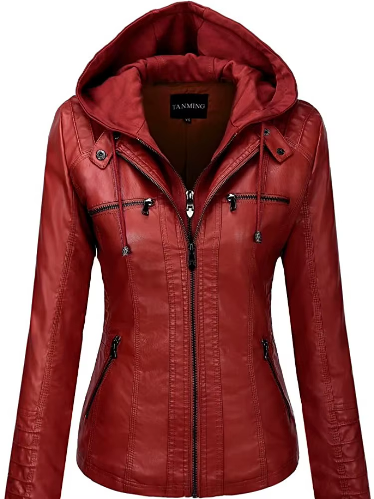 Veste en cuir à capuche ensemble deux pièces