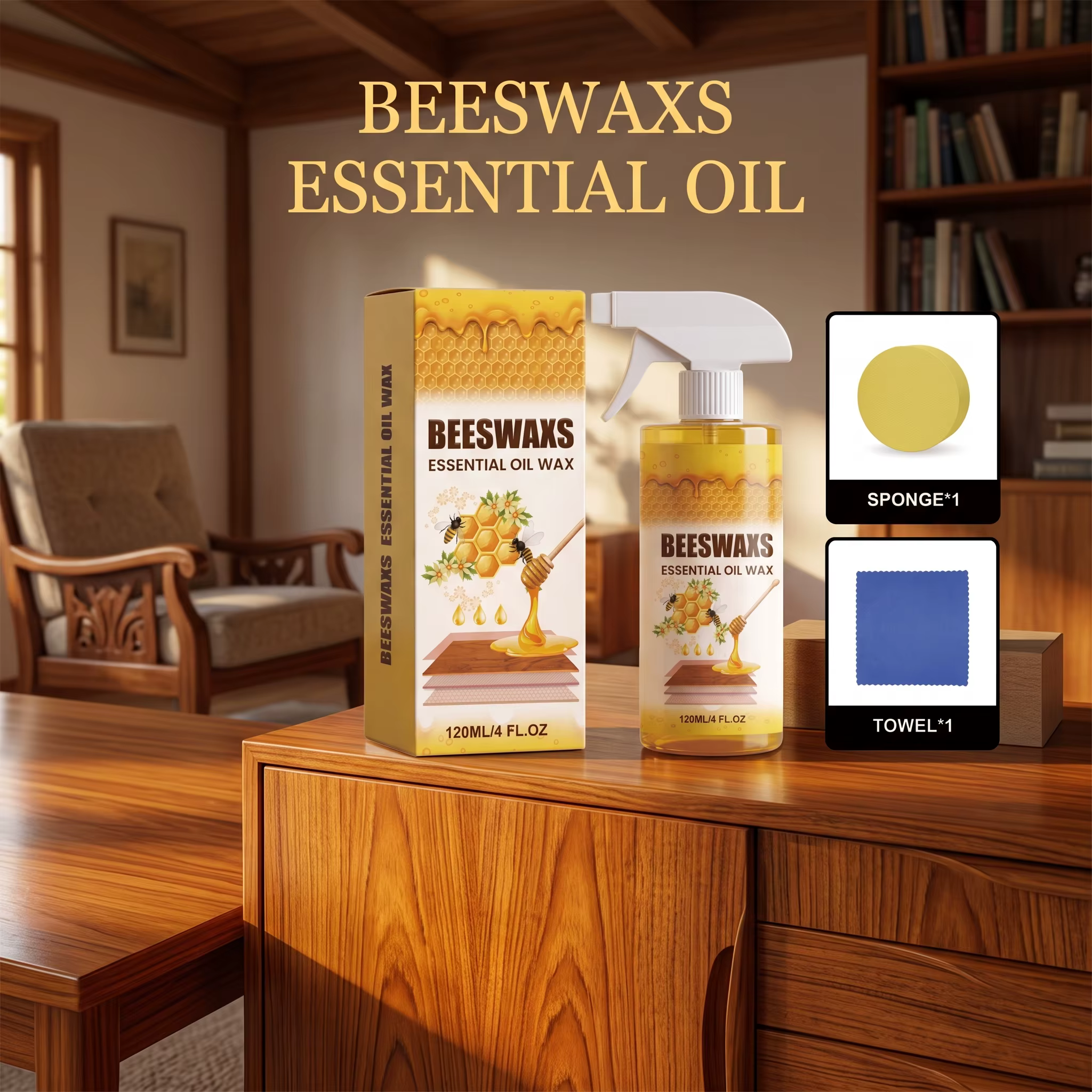 Cire d'abeille en spray pour bois, meubles et sols – Imperméabilisant, multi-usages, résistant à l'usure, prévient le séchage et les fissures – Entretien des meubles