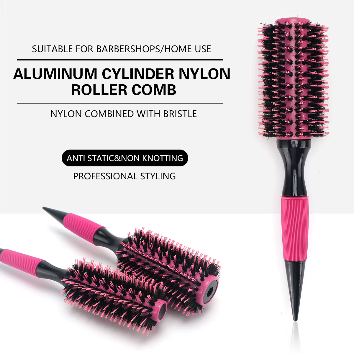 BARBERTOP brosse à cheveux ronde en bois avec poils de sanglier mélange outils de coiffure en Nylon
