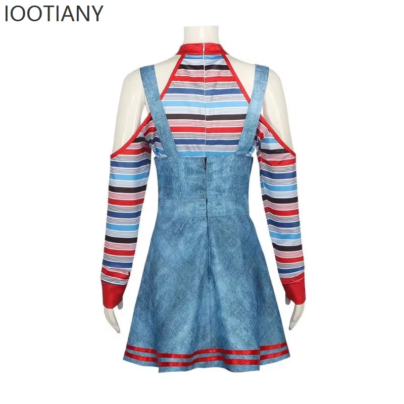 Costume de cosplay de poupée tueuse d'horreur, tenue de film d'horreur, ensemble de déguisement fantaisie de clown de cirque pour Halloween, carnaval et fête 2026