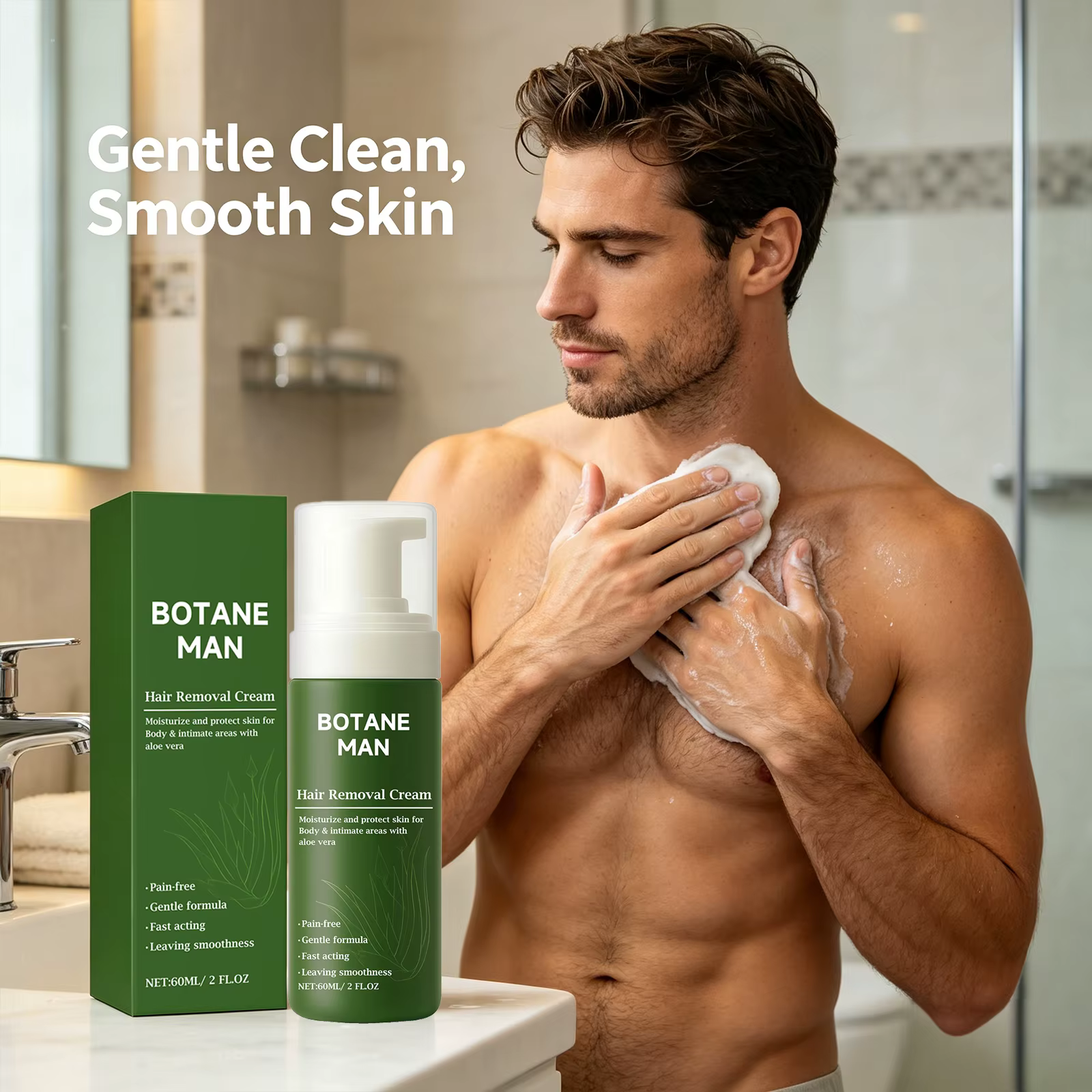 Crème dépilatoire hydratante pour homme, élimination des poils et lissage de la peau, sans douleur, protection longue durée, mousse dépilatoire douce