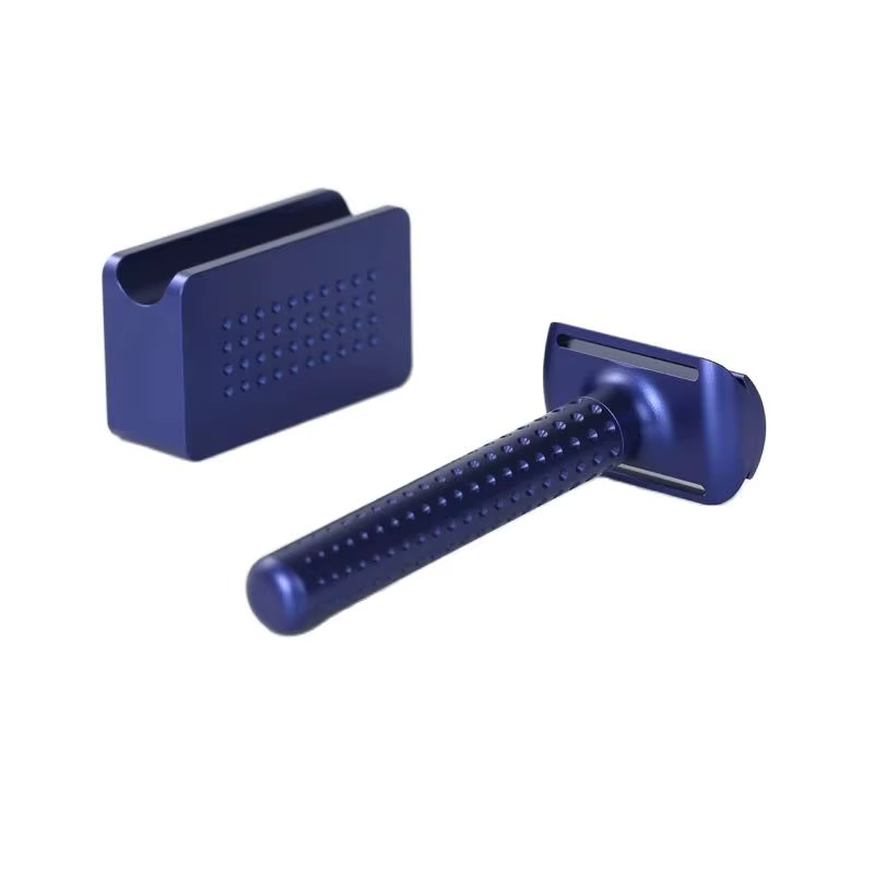 Yaqi Sputnik rasoir et support de sécurité en aluminium pour hommes de couleur bleu foncé