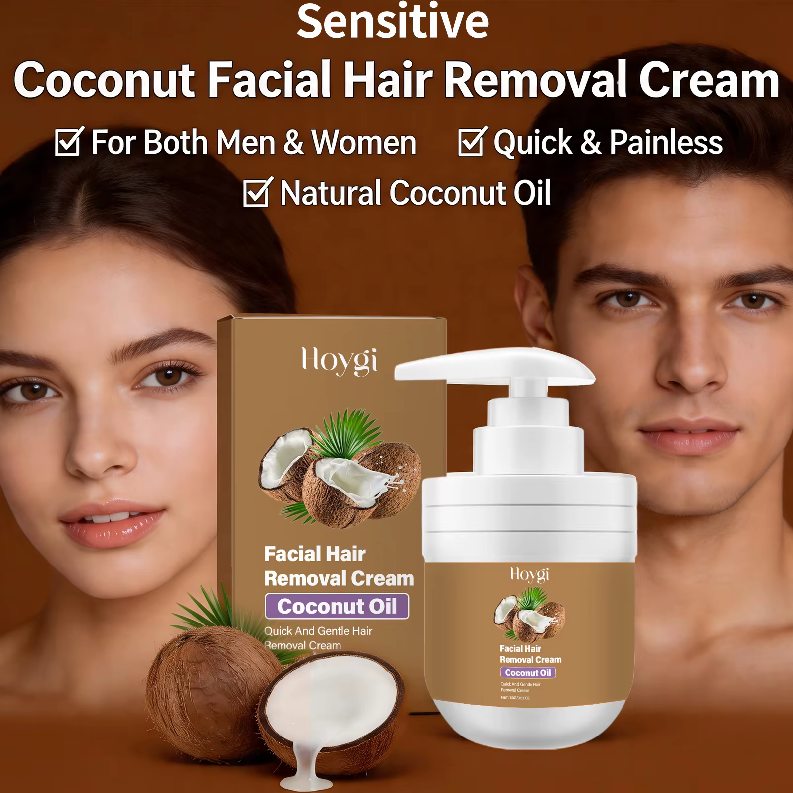 Crème dépilatoire à la noix de coco pour femmes et hommes