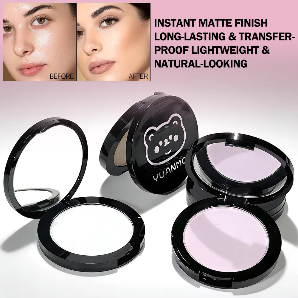 Poudre fixante 3 couleurs - Poudre libre anti-brillance (Beige naturel/Lavande/Transparent), fini mat longue tenue