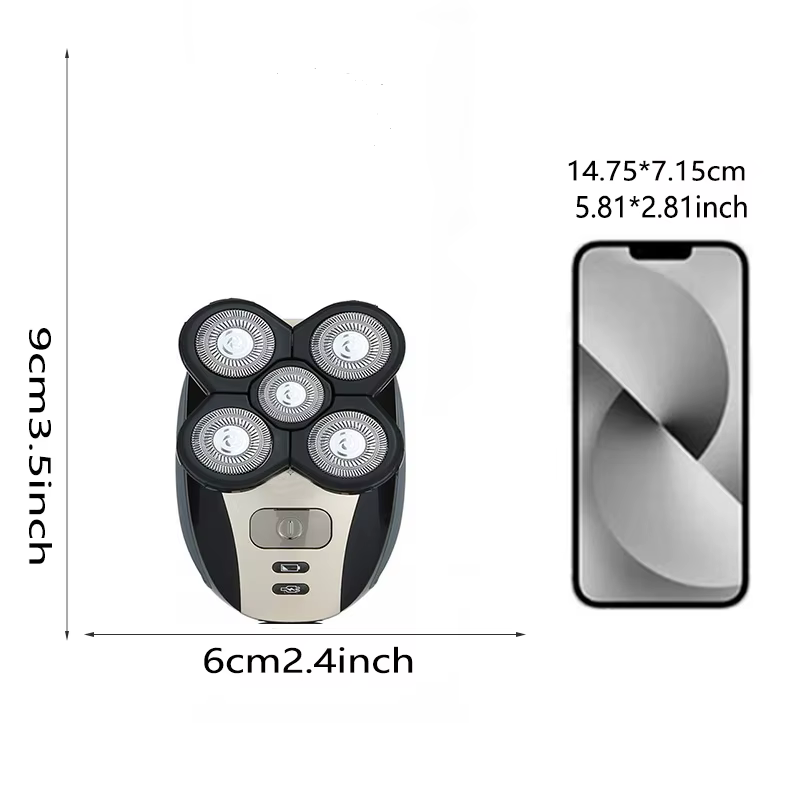 Kit de rasage électrique rotatif à chargement USB pour hommes - cinq lames - étanche IPX5 - lavable - tondeuse à barbe portative