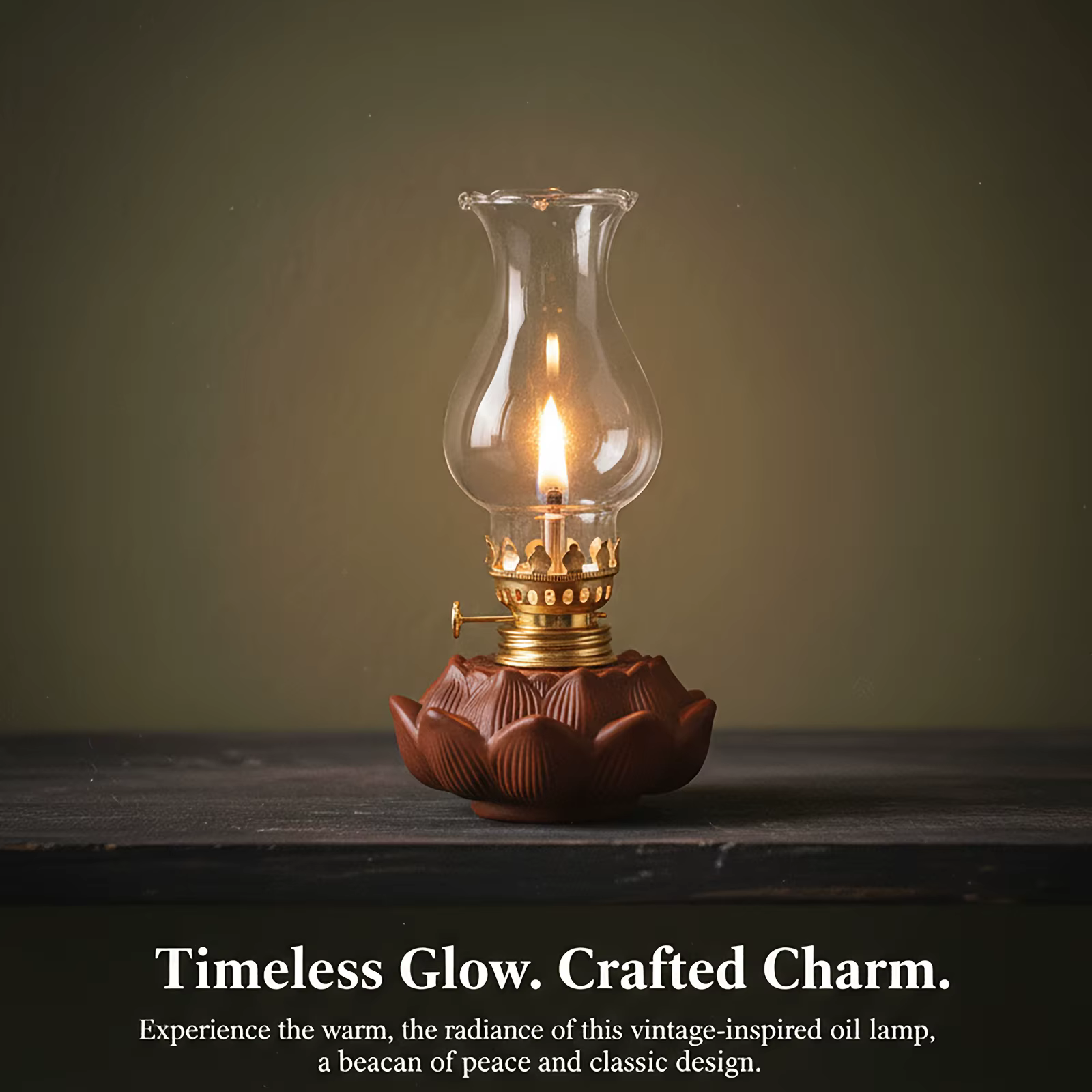 Lampe à huile vintage en céramique Lotus, coupe-vent, avec abat-jour en verre, mèche réglable, éclairage intérieur et extérieur pour le camping