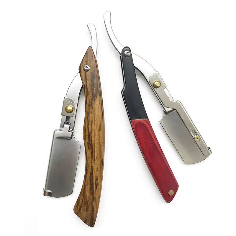 Rasoirs droits pour hommes avec manche en bois naturel