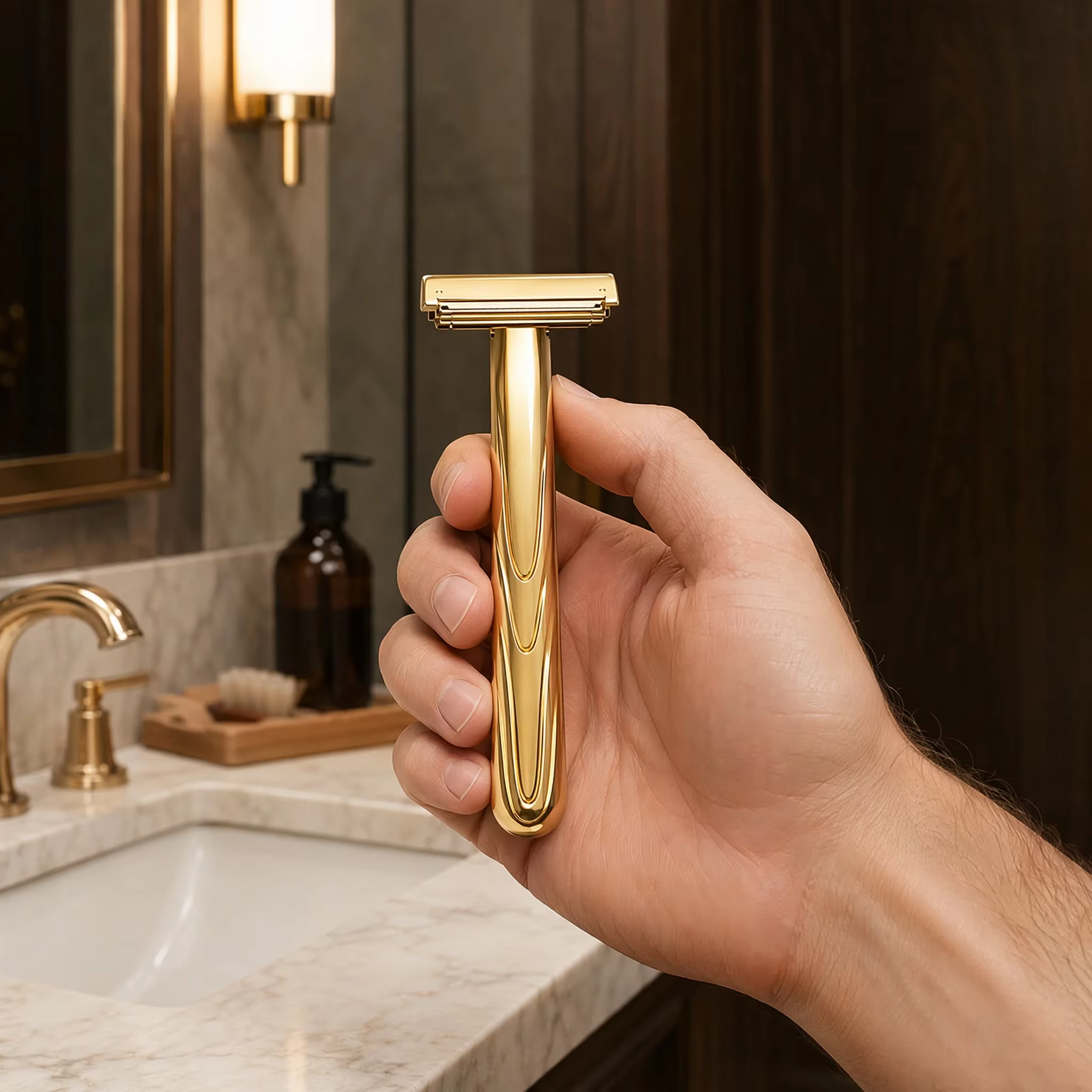 RZACLEAFashionable Luxury Gold Plated Double Edge Safety Razor Classic Manual Wet Shaver for Men Vacation Razors
