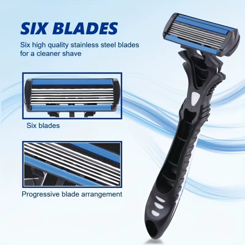 Rasoir multi-lames Men6Manual avec lames en acier inoxydable durables