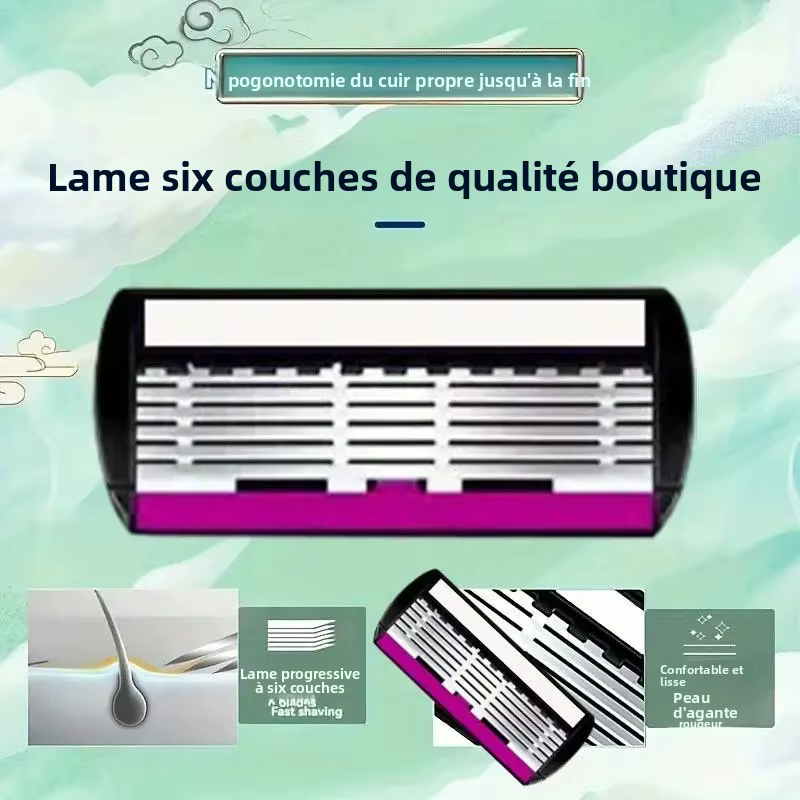 Rasoir de sécurité de haute qualité avec lames de rasage en acier inoxydable à 6 couches
