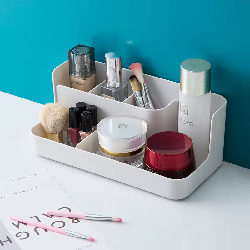 Boîte de rangement pour cosmétiques, organisateur de vanité en plastique avec étagère pour soins de la peau, parfait pour les produits de soins de la peau, support de beauté peu encombrant