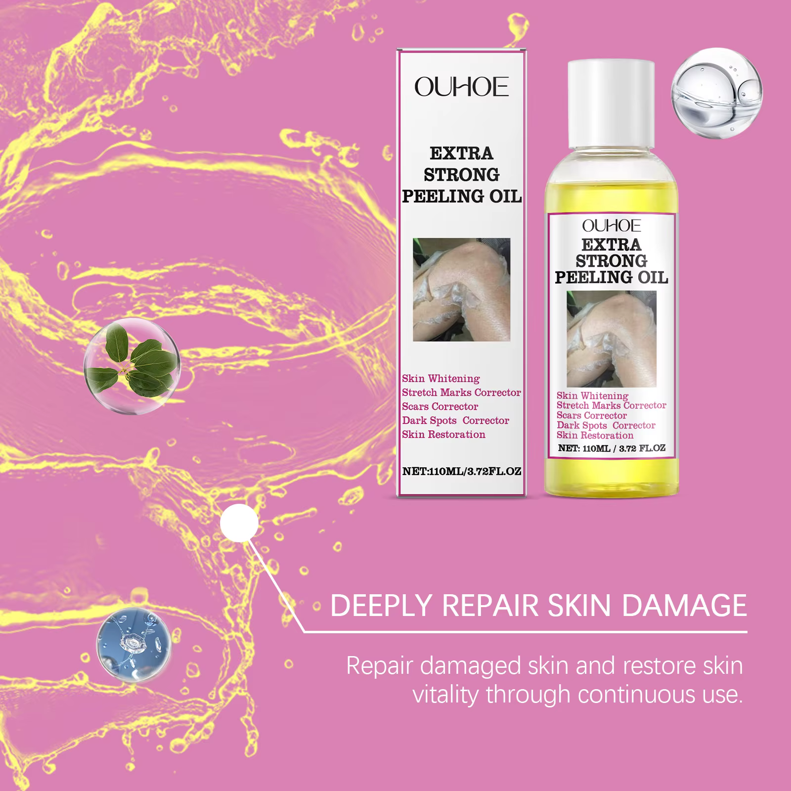 Huile exfoliante jaune pour la peau du corps
