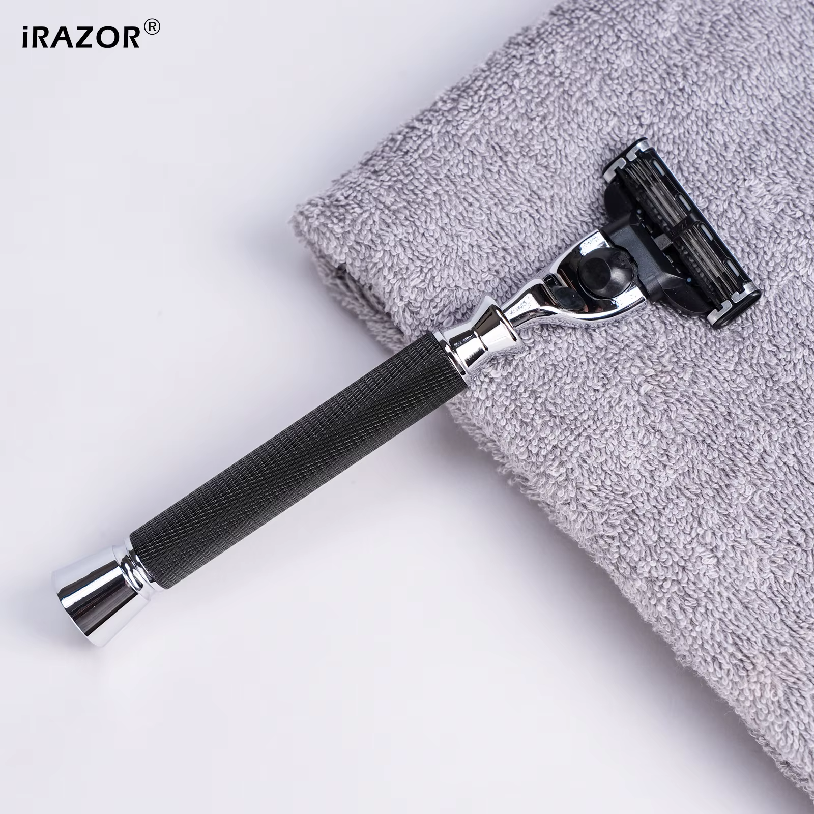 IRAZOR Rasoir manuel pour homme avec manche antidérapant texturé noir compatible avec la cartouche de lame Mach 3 pour un rasage fluide