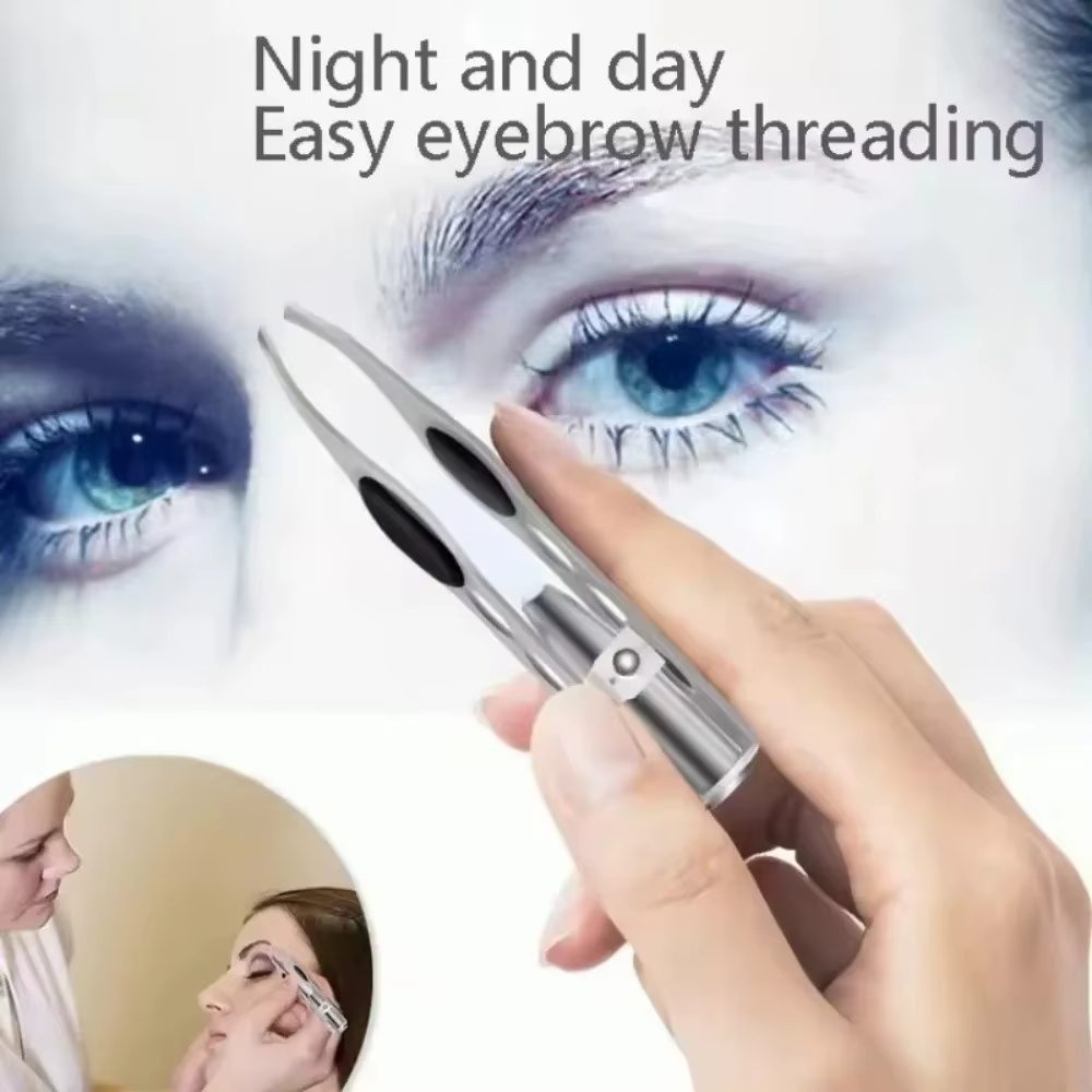 1 pièce - Outil professionnel d'épilation des sourcils - Pince à épiler en acier inoxydable avec lumière LED