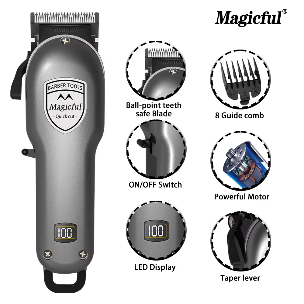 Magicful mode finition professionnelle tondeuse à cheveux pour hommes Rechargeable Li-ion batterie rasage réglable