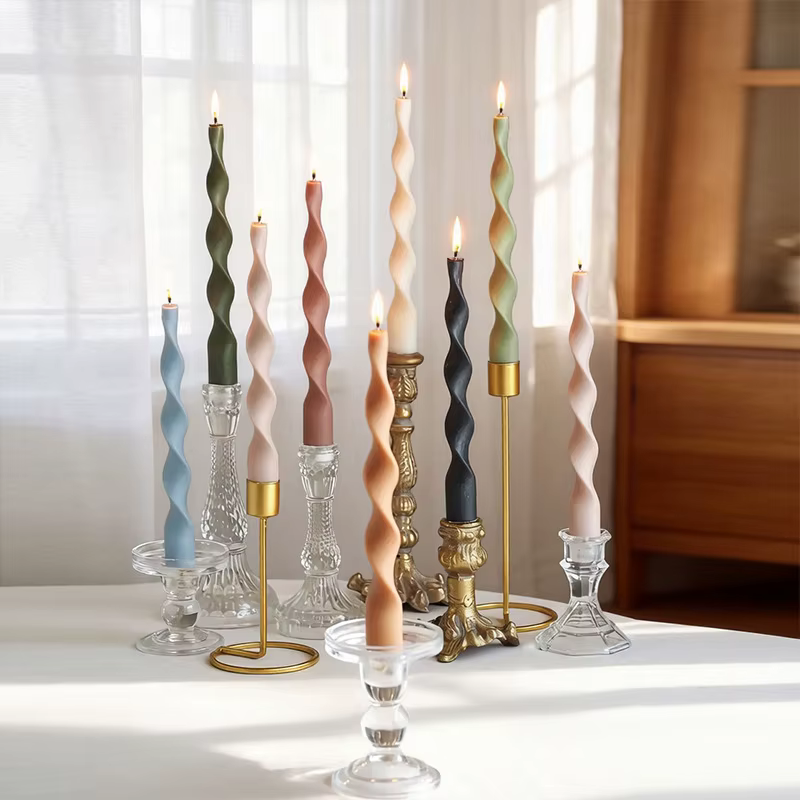 Bougie torsadée spirale française 2,6x24cm, 2 pièces/boîte, sans fumée, longue, en cire torsadée, pour décoration de table de mariage et de la maison