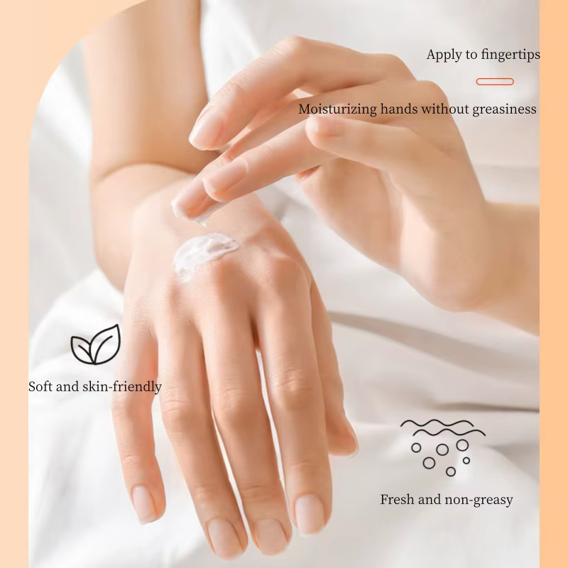 Crème pour les mains à l'huile de cheval, texture légère et crémeuse, facile à appliquer et à absorber, procure une sensation hydratante et confortable sur la peau, non grasse, contient des ingrédient