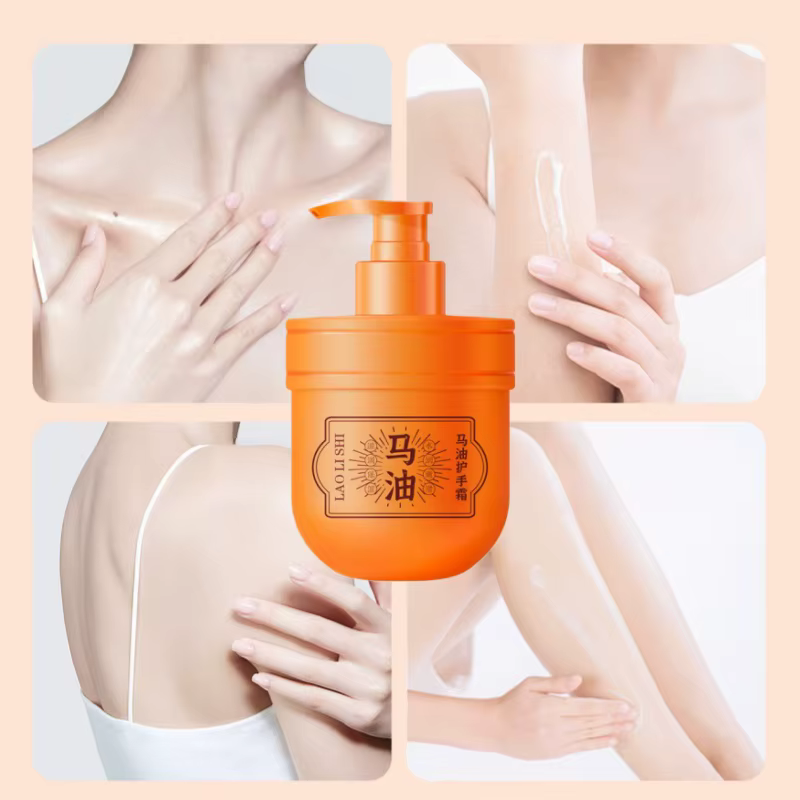 Crème pour les mains à l'huile de cheval, texture légère et crémeuse, facile à appliquer et à absorber, procure une sensation hydratante et confortable sur la peau, non grasse, contient des ingrédient