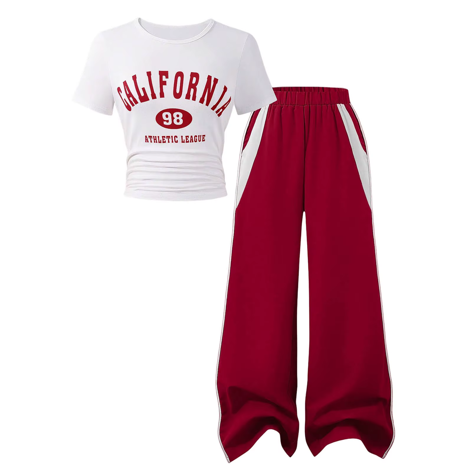 Tenues pour adolescentes, ensemble confortable et tendance pour l'école, haut à manches courtes avec imprimé lettres, pantalon décontracté, ensemble deux pièces menthe