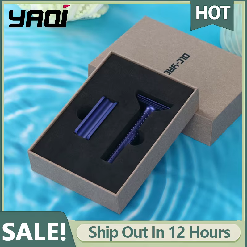 Yaqi Sputnik – rasoir et support de sécurité en aluminium pour hommes, couleur bleu foncé, avec écart de lame de 1.25mm, diamètre de la poignée de 13.5MM et longueur de 833.5mm