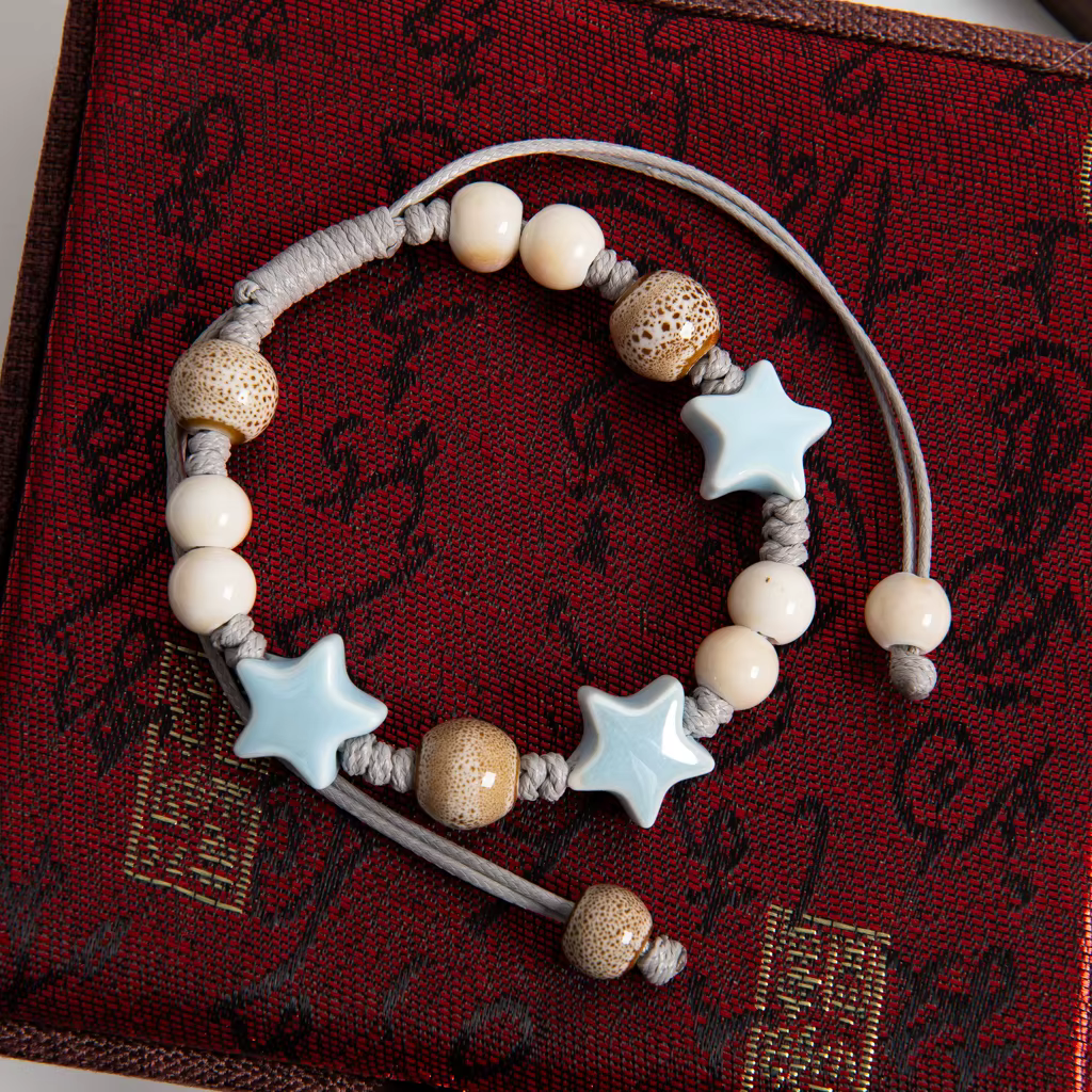 Bracelet de perles en céramique blanche et bleue tissé à la main, cordon de cire réglable, Style ethnique bohème, bijoux faits à la main pour couples et amis