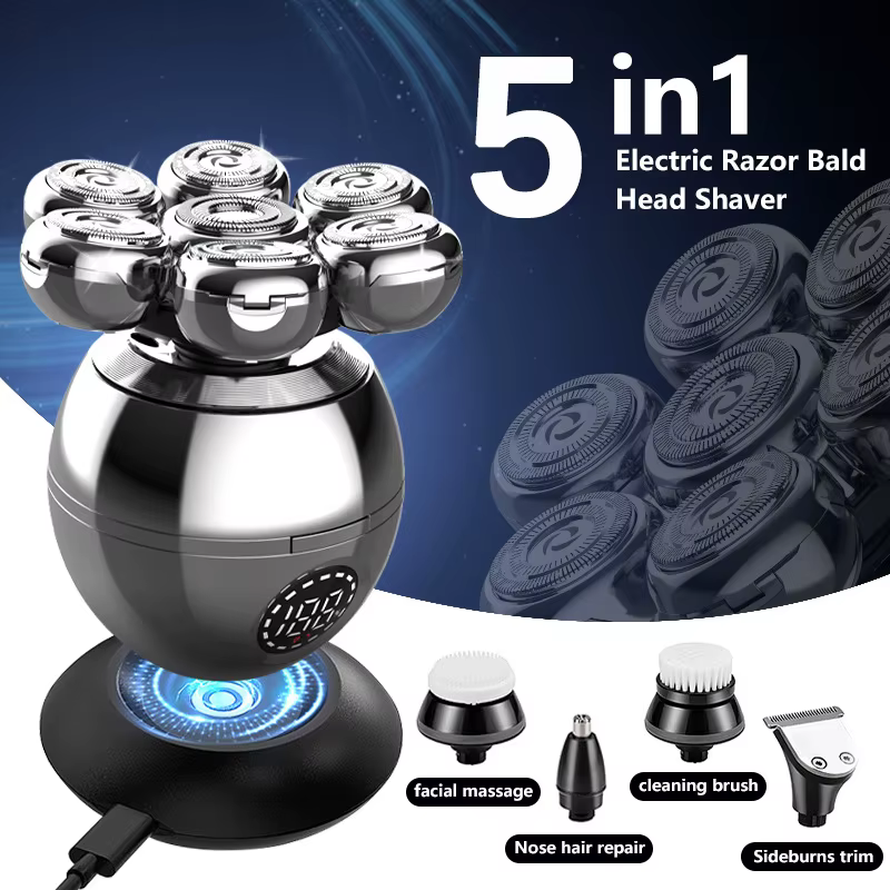 Rasoir électrique 7D flottant coupe tête Base charge Portable hommes tondeuse à barbe