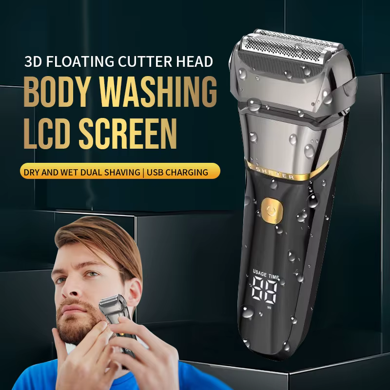 Rasoir électrique 4D pour hommes, Rechargeable, pour barbier, USB type-c, étanche, HT-909