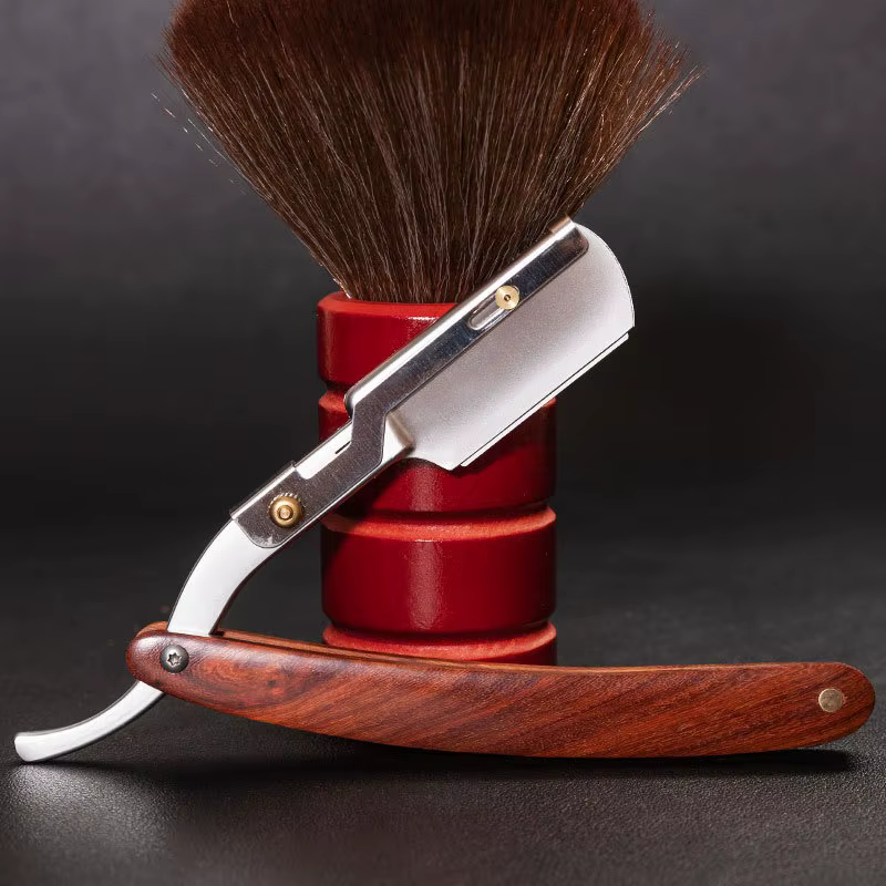 Nouveaux rasoirs droits pour hommes manche en bois naturel adapté aux lames à Double bord rasoir de barbier professionnel et fermé