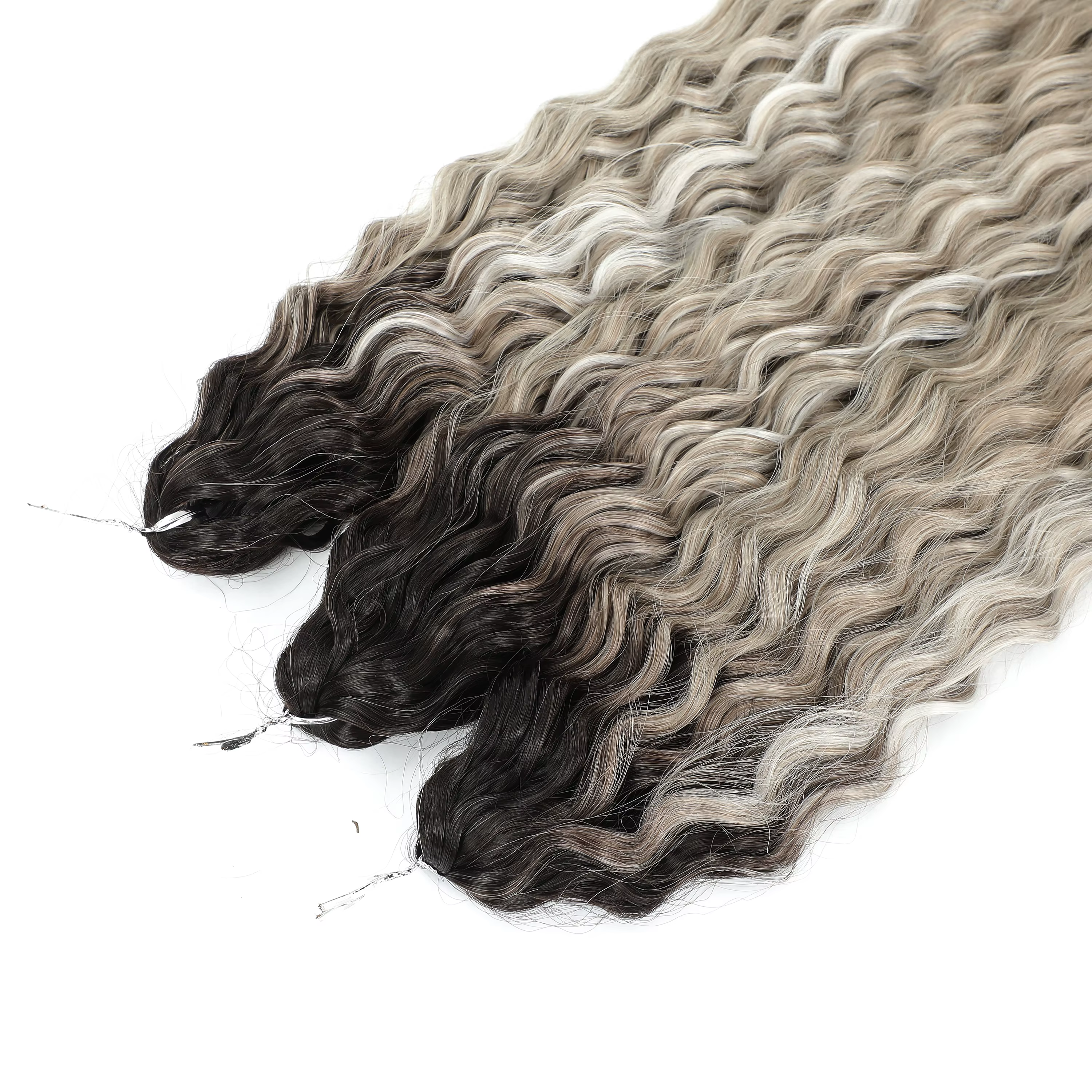 22 "300g Curl Crochet cheveux Ombre gris Orange Blonde synthétique vague d'eau torsion Crochet cheveux Afro boucles tressage Extension de cheveux