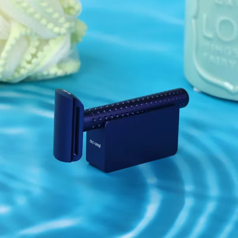 Yaqi Sputnik couleur bleu foncé aluminium hommes rasoir de sécurité et support objets de collection cadeau petit ami