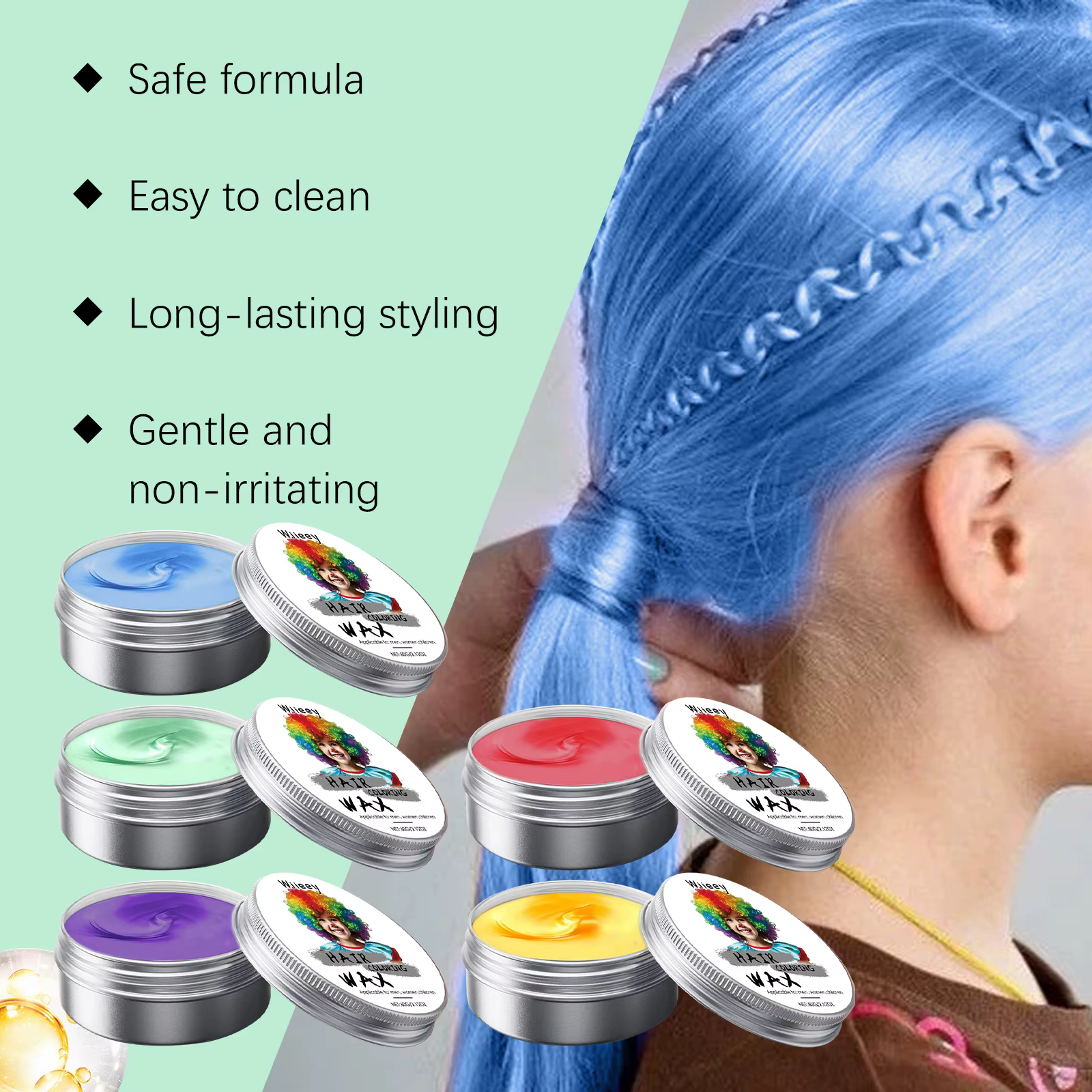 Cire colorante temporaire pour cheveux d'enfants, 9 couleurs, facile à utiliser, se lave rapidement, sans irritation, outil de coiffure DIY pour fêtes, pâte colorante jetable