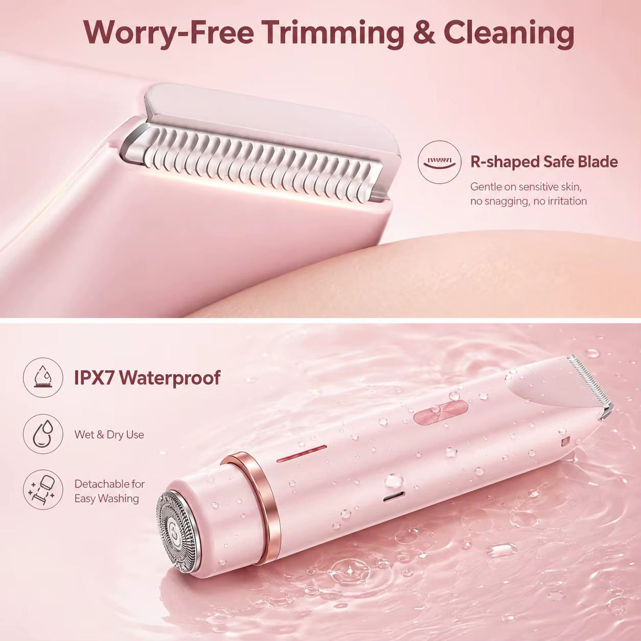 Épilateur Électrique Double Tête Étanche IPX7 pour Femme