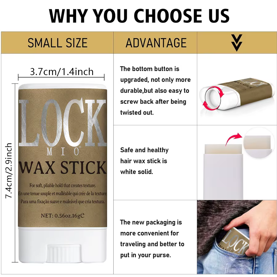 LOCKMIO bâton de cire pour cheveux pour femmes et enfants longue durée maintien pommade contrôle cassé frisottis Flyaway