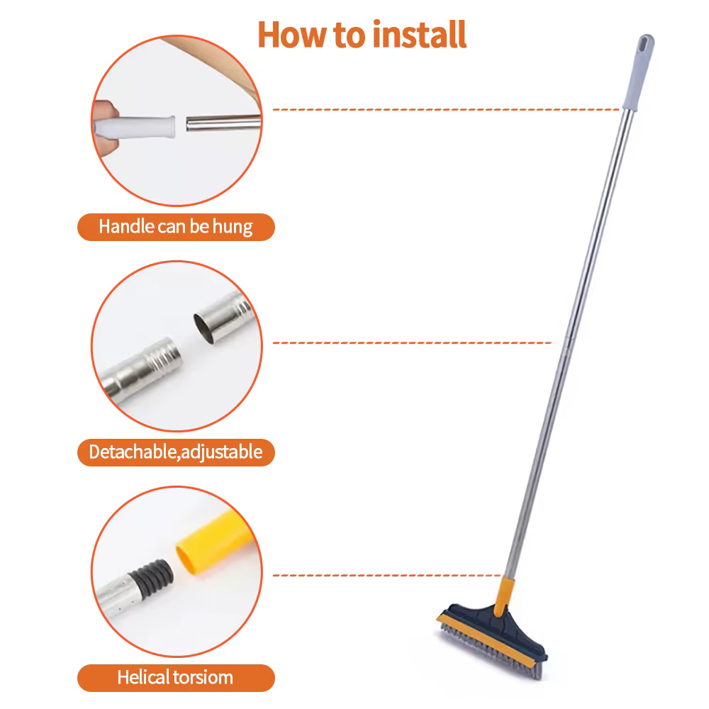 Brosse de nettoyage 3 en 1, brosse de nettoyage pour le nettoyage de la salle de bain avec manche Long, brosse rotative pour sol, brosse pour crevasses