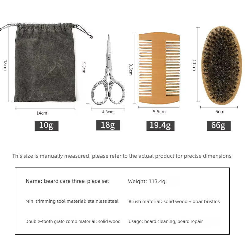 Ensemble professionnel de brosse et peigne à barbe en bois pour hommes, outil de soin de la moustache, poils de sanglier naturels pour peigner les barbes, cadeau