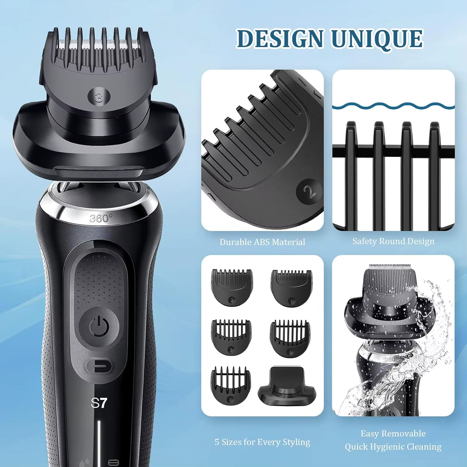Tondeuse à barbe EasyClick + 5 pièces de fixation de peigne pour rasoirs électriques Braun nouvelle génération série 5